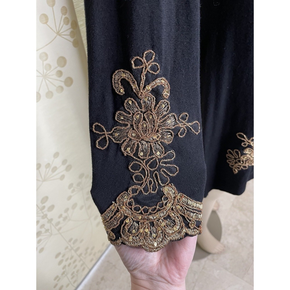 Joyous & Free Black Embroidered Long Sleeve Top XL - Picture 3 of 5